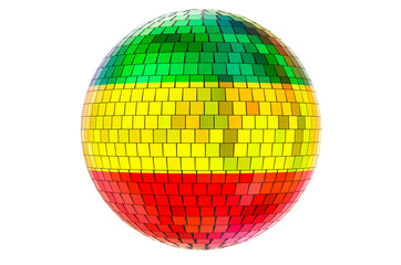 Mirror disco ball with Rastafarian flag, 3D rendering