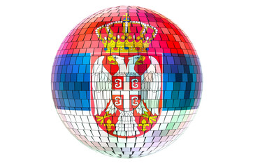 Mirror disco ball with Serbian flag, 3D rendering