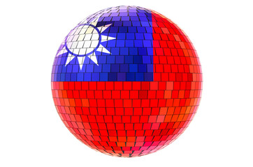 Mirror disco ball with Taiwanese flag, 3D rendering