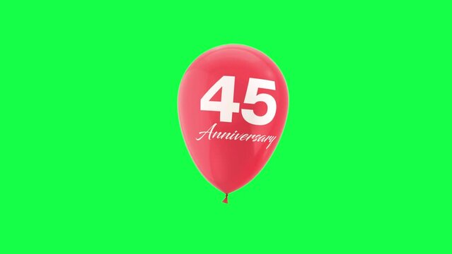 Helium Number Balloon With Number 45. Green Screen And Alpha Luma Matte Channel. Loop Animation.