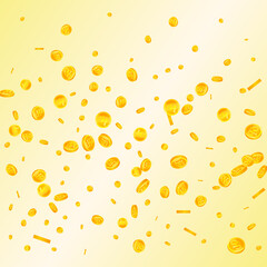 Korean won coins falling. Excellent scattered WON coins. Korea money. Actual jackpot, wealth or success concept. Vector illustration.