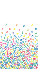 Falling colorful sketch numbers. Math study concept with flying digits. Divine back to school mathematics banner on white background. Falling numbers vector illustration.