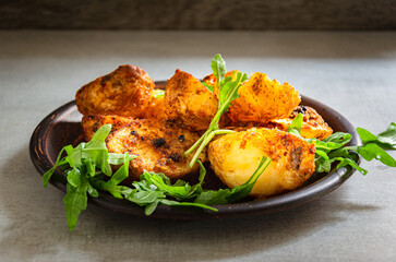 Homemade baked potatoes cooked in the 