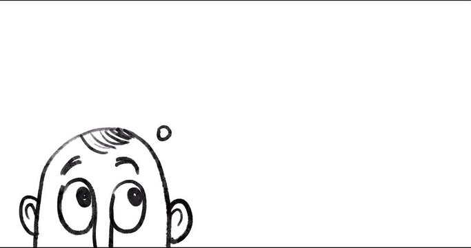 Animated hand drawn brush stroke person face thinking and bubble frame isolated on white background