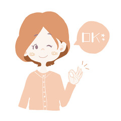 ウインクでOKポーズの女の子のイラスト
