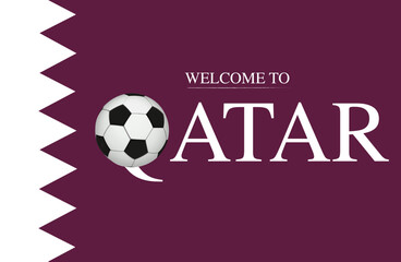 Welcome to Qatar text, replacing the Q with a football, soccer ball in Vector Art