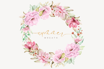 watercolor floral summer wreath and background design