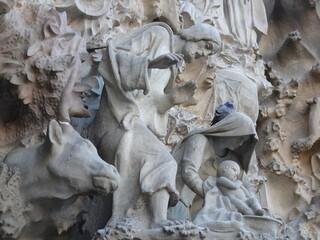 [Spain] The sculpture at The Door of the Charity of Nativity Facade, Sagrada Familia Cathedral (Barcelona)