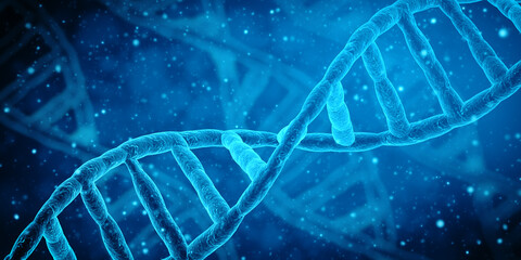 Blue DNA structure science research biology and medical concept. 3d Render illustration