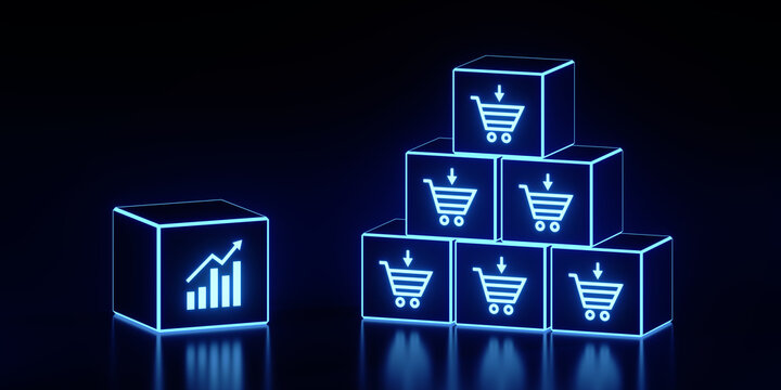 e-commerce add to cart online shopping business technology internet concept. 3d Render illustration