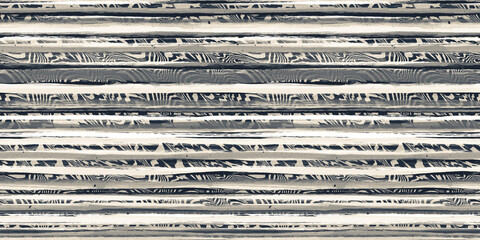 Seamless Freestyle hand painted grunge splatter zebra and tiger safari stripes in navy blue and beige. Baby boy motif or nautical style. High resolution tileable fashion textile texture background..