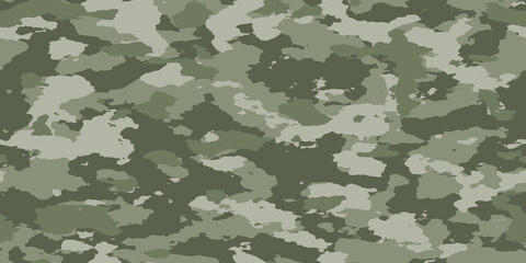 Seamless rough textured military, hunting, paintball camouflage pattern in a light forest sage green khaki palette. Tileable abstract contemporary classic camo fashion textile surface design texture. - obrazy, fototapety, plakaty