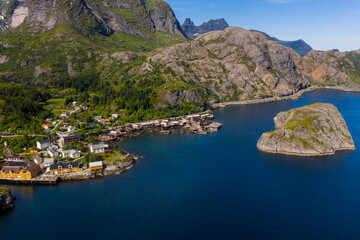 Fototapeta na wymiar View of Nusfjord, a historical fishing village in the Lofoten Archipelago (Norway)
