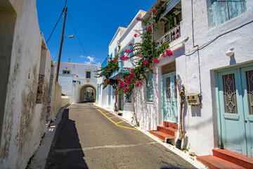 Architectural buildings walking by the the streets of Chora village in Kythira island , Greece. Urban photography of the picturesque Chora village in Kythera island.