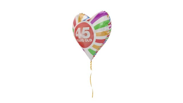 Birthday Helium Balloon With Number 45. Alpha Luma Matte Channel. Loop Animation.