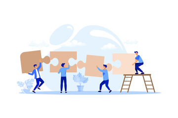 Business concept. people connecting puzzle elements. Symbol of teamwork, cooperation, partnership vector. flat design modern illustration