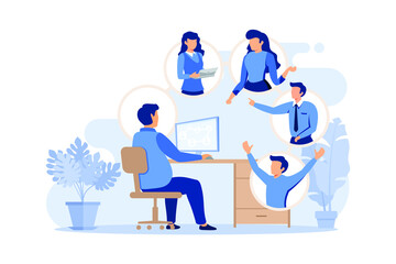 communication over the Internet, social networks, chat, video, news, messages, website, search for friends, mobile web graphics, cloud file storage, flat design modern illustration