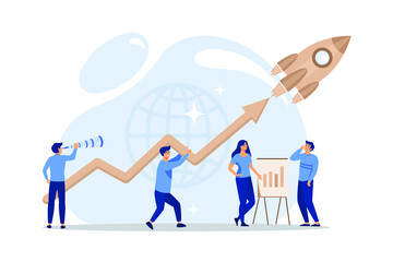 people characters are thinking over an idea. prepare a business project start up. rise of the career to success, flat color icons, business analysis vector. flat design modern illustration