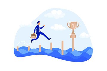 people run to their goal on the column of columns, move up motivation, the path to the target's achievement. flat design modern illustration