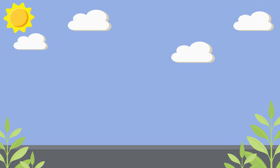 Fototapeta premium blue background with plants, clouds and sun