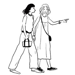 二人　歩く　女性　女友達　ショッピング