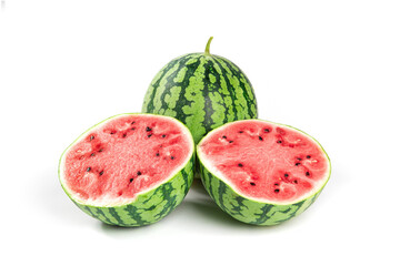 Watermelon with half isolated on white background.