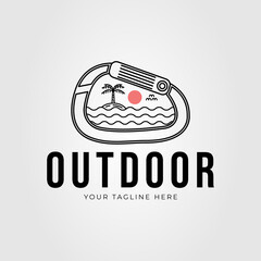 carabiner with ocean landscape or outdoor logo vector illustration design