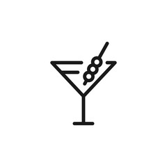 Summer cocktail signs. Vector symbol drawn in flat style with black line. Perfect for adverts, web sites, cafe and restaurant menu. Icon of fruits on stick in cocktail