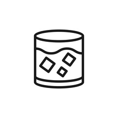 Summer cocktail signs. Vector symbol drawn in flat style with black line. Perfect for adverts, web sites, cafe and restaurant menu. Icon of cubes in alcohol cocktail