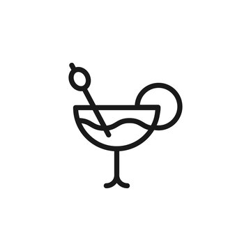 Summer cocktail signs. Vector symbol drawn in flat style with black line. Perfect for adverts, web sites, cafe and restaurant menu. Icon of fruit slice and swizzle stick in cocktail