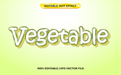 Vegetable 3d text effect with bright theme. green typography template for fresh product