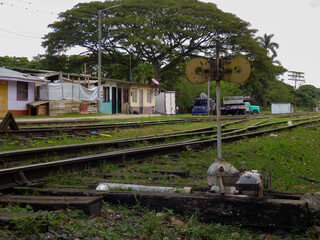 Fototapeta na wymiar Switching of abandoned train tracks