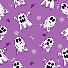 cute white ghost seamless pattern white object wallpaper with design light purple.