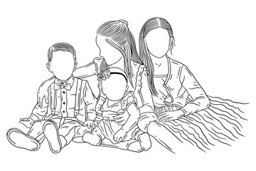 Happy family sibling daughter and son love kids friends baby children younger brother and sister line art hand drawn style