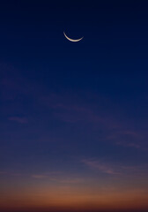 Dome mosques and crescent on dusk sly vertical, religion of Islamic well editing text Ramadan, Eid...