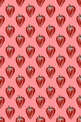 fresh strawberries pattern on pink background