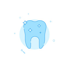 Clean tooth vector icon. Flat illustration. Filled line style. Blue monochrome design. Editable stroke. Adjust line weight.