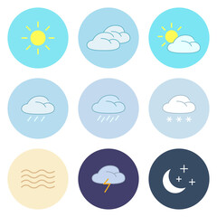 Obraz premium Vector set of weather and climate conditions isolated on white background