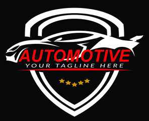 sports car emblem logo with shield background