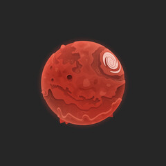 Cartoon planet. Mars isolated on a dark background.