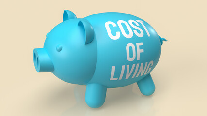 blue piggy bank for cost of living concept 3d rendering