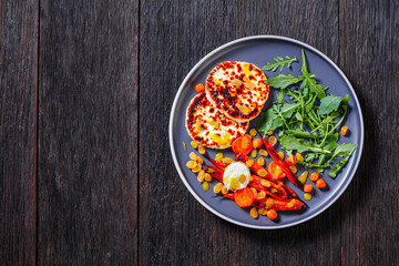 baby carrot salad and grilled halloumi cheese