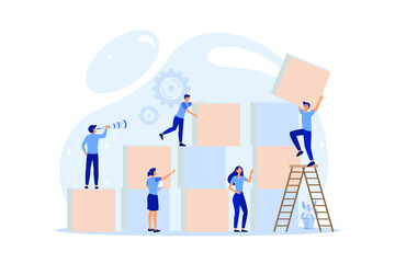 people connecting puzzle elements. Vector illustration flat design style. Symbol of teamwork, cooperation, partnership. flat design modern illustration