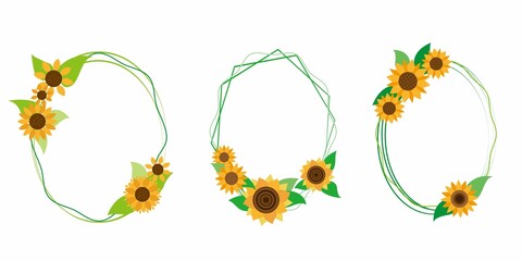 Obraz na płótnie Canvas Set of Sunflower Wreath. Sunflower decoration wreath collection. Floral wreath illustration. Vector ilustration.
