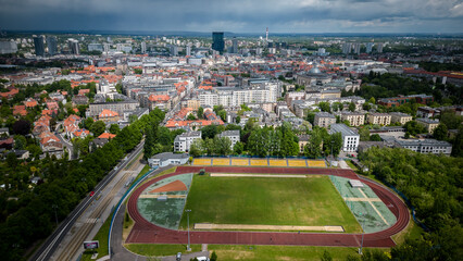 Panorama Katowic z widokiem na stadion AWF