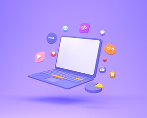 3D Render web development, software development, web design, coding and programming