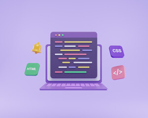 3D Render web development, software development, web design, coding and programming