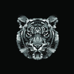 black and white tiger head with a modern WPAP pop art style