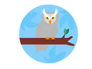 Owl sitting on a tree branch. Animal and jungle theme. Jungle vector illustration.  