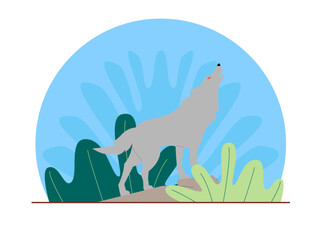  Wolf in jungle. Animal and jungle theme. Jungle vector illustration. 